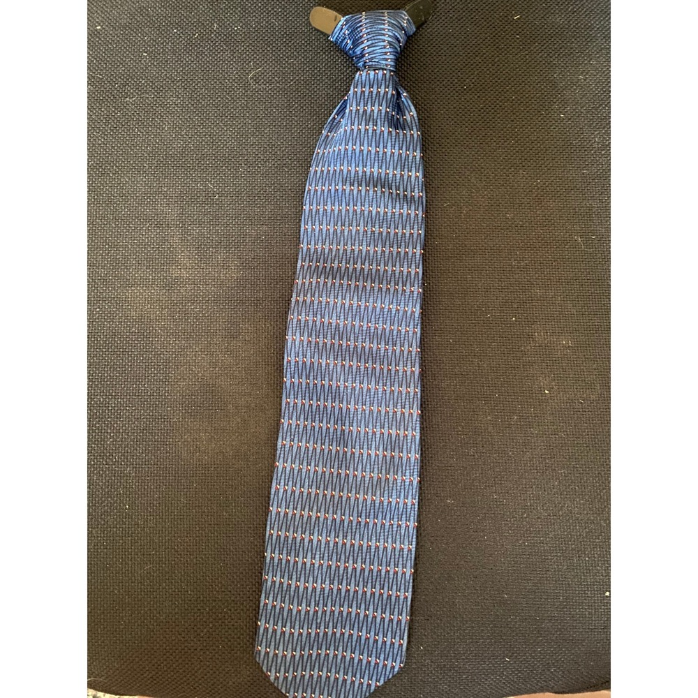 Mens Blue Geometric Clip-On Necktie Polyester Formal Business Tie RN 50260